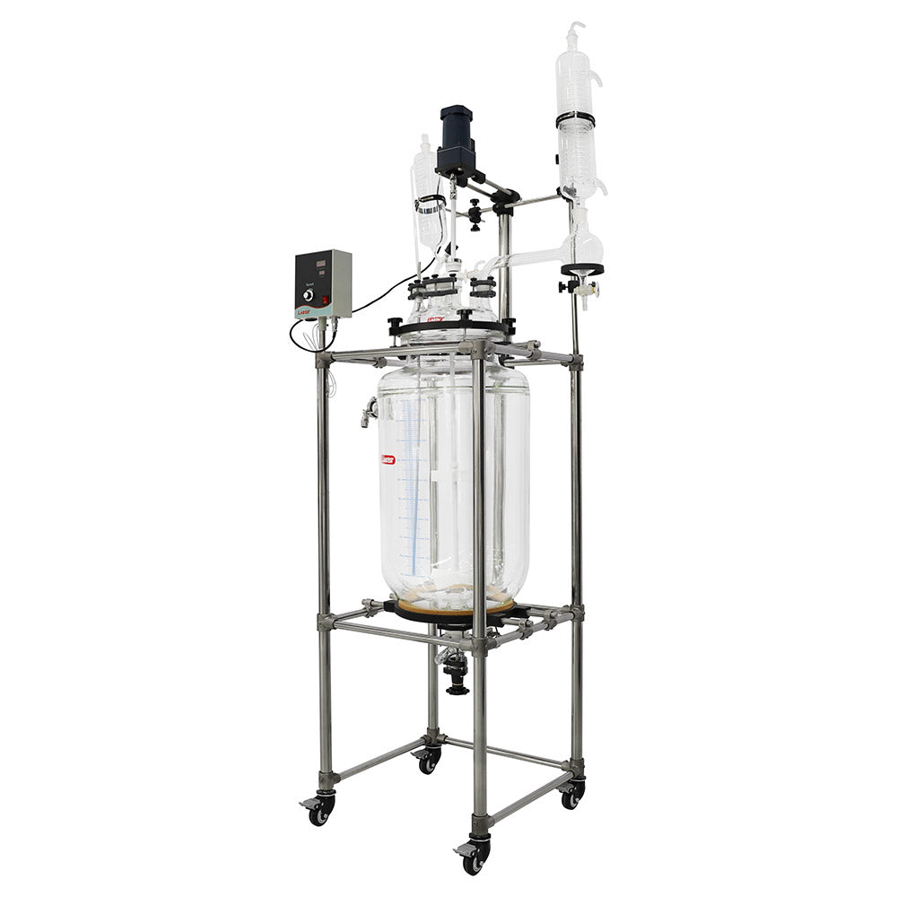 100L Chemical Lab Jacketed Glass Reactor Vessel with Digital Display for Laboratory Reaction - Blue Tiger Scientific