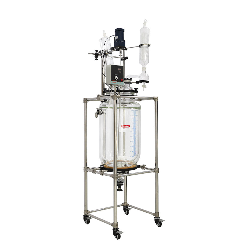 100L Chemical Lab Jacketed Glass Reactor Vessel with Digital Display for Laboratory Reaction - Blue Tiger Scientific