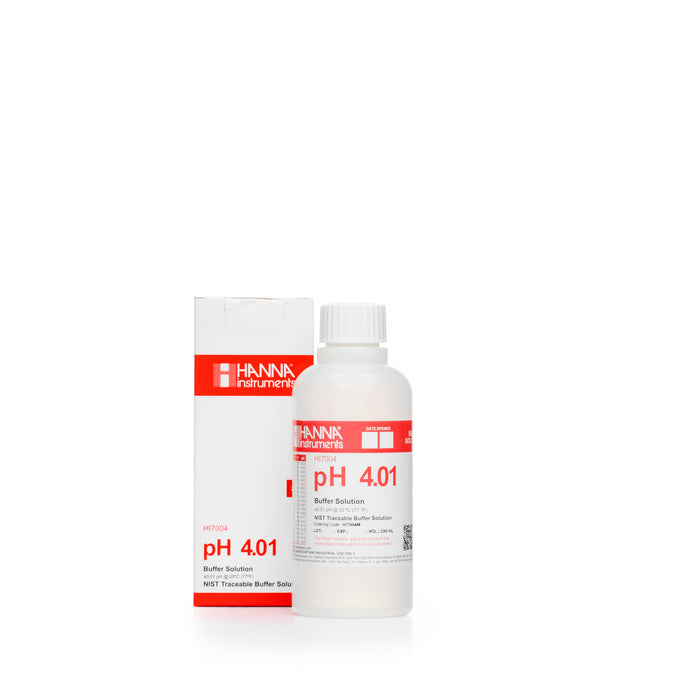 Hanna pH 4.01 Calibration Buffer Solution – HI7004L, HI5004 & HI6004 HI7004M – Standard – 230 mL Bottle Calibration Buffers Hanna Instruments