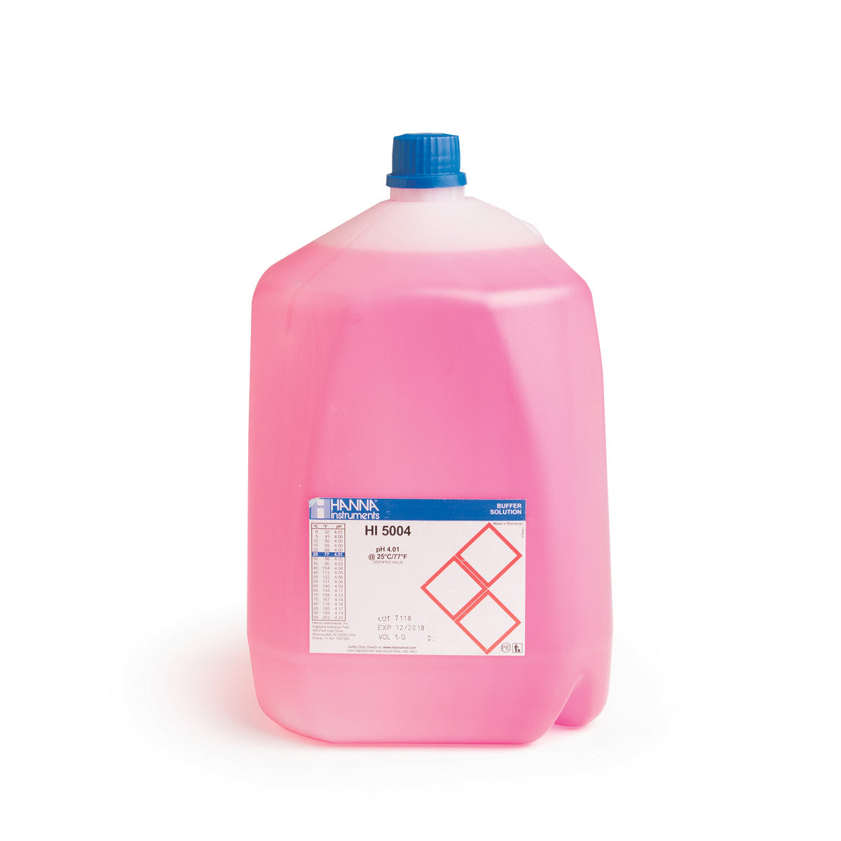 Hanna pH 4.01 Calibration Buffer Solution – HI7004L, HI5004 & HI6004 HI5004-R08 – Technical – 1 gal Bottles (2 pcs., color coded), COA Calibration Buffers Hanna Instruments