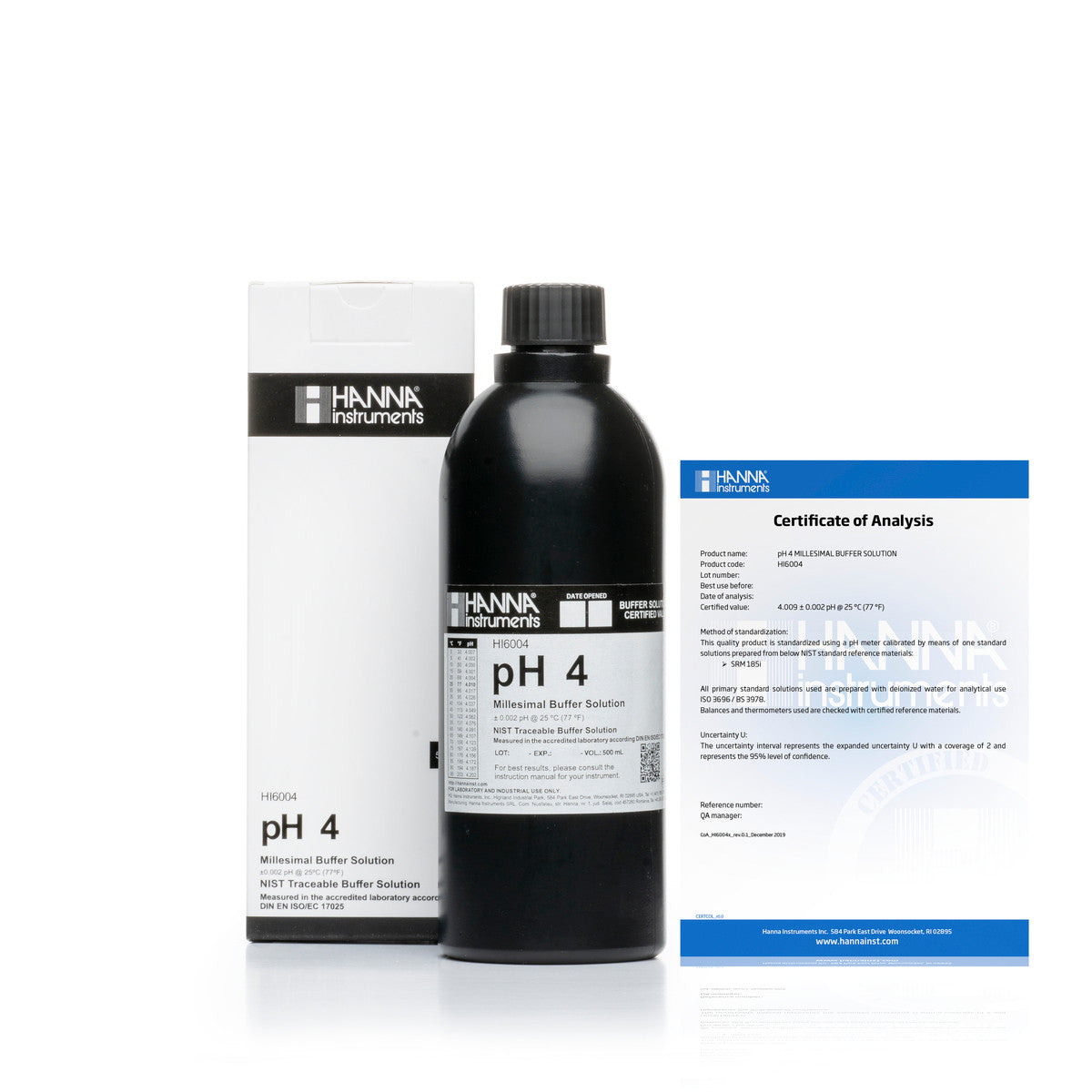 Hanna pH 4.01 Calibration Buffer Solution – HI7004L, HI5004 & HI6004 HI6004-01 – Millesimal – 1 L Bottle, COA Calibration Buffers Hanna Instruments