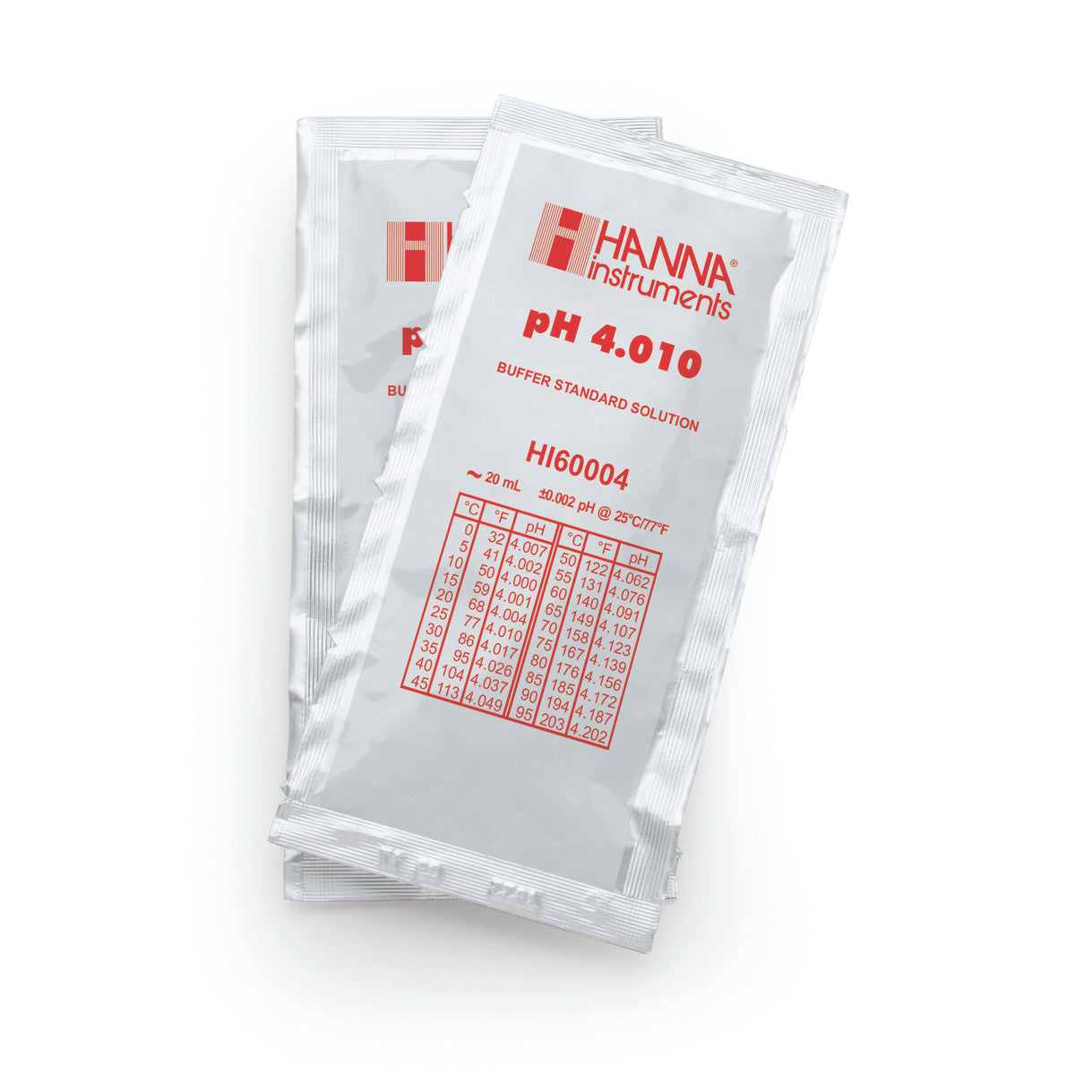 Hanna pH 4.01 Calibration Buffer Solution – HI7004L, HI5004 & HI6004 HI60004-02 – Millesimal – 20 mL Sachets (25 pcs.), COA Calibration Buffers Hanna Instruments