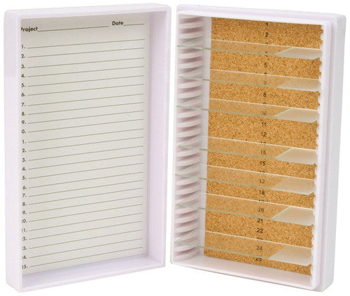 25-Place Premium Microscope Slide Box – Durable, Hinged Storage for Standard Slides White Microscope Slide Storage Heathrow Scientific