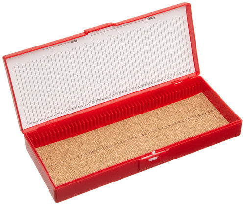 Heathrow Scientific 50-Place Premium Slide Boxes Red Heathrow Scientific