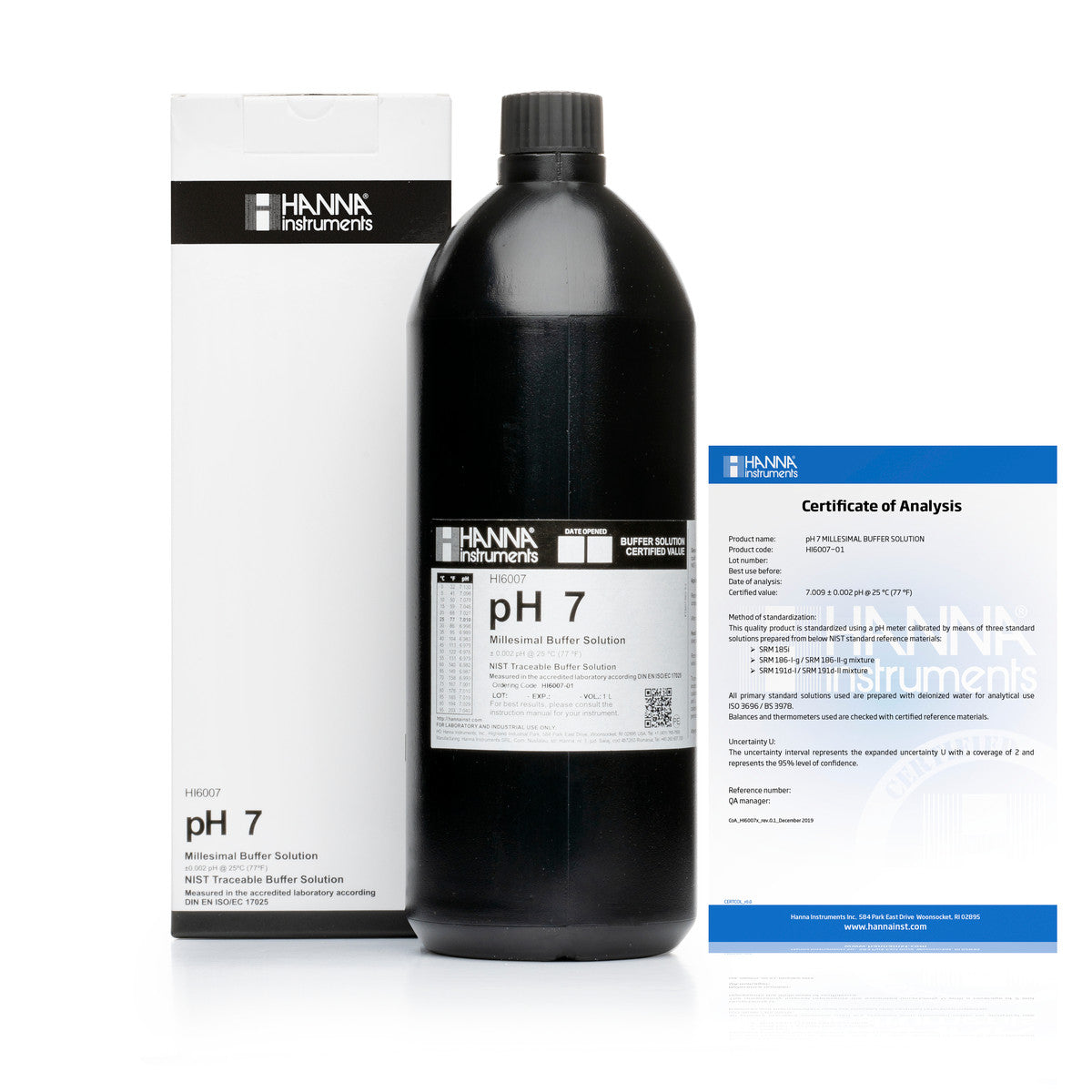 Hanna pH 7.01 Calibration Buffer Solution – HI7007L, HI5007 & HI6007 HI6007-01 – Millesimal – 1 L Bottle, COA Calibration Buffers Hanna Instruments