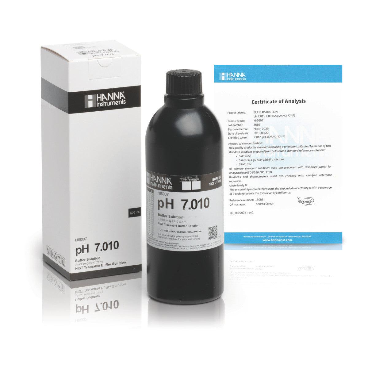 Hanna pH 7.01 Calibration Buffer Solution – HI7007L, HI5007 & HI6007 HI6007 – Millesimal – 500 mL Bottle, COA Calibration Buffers Hanna Instruments