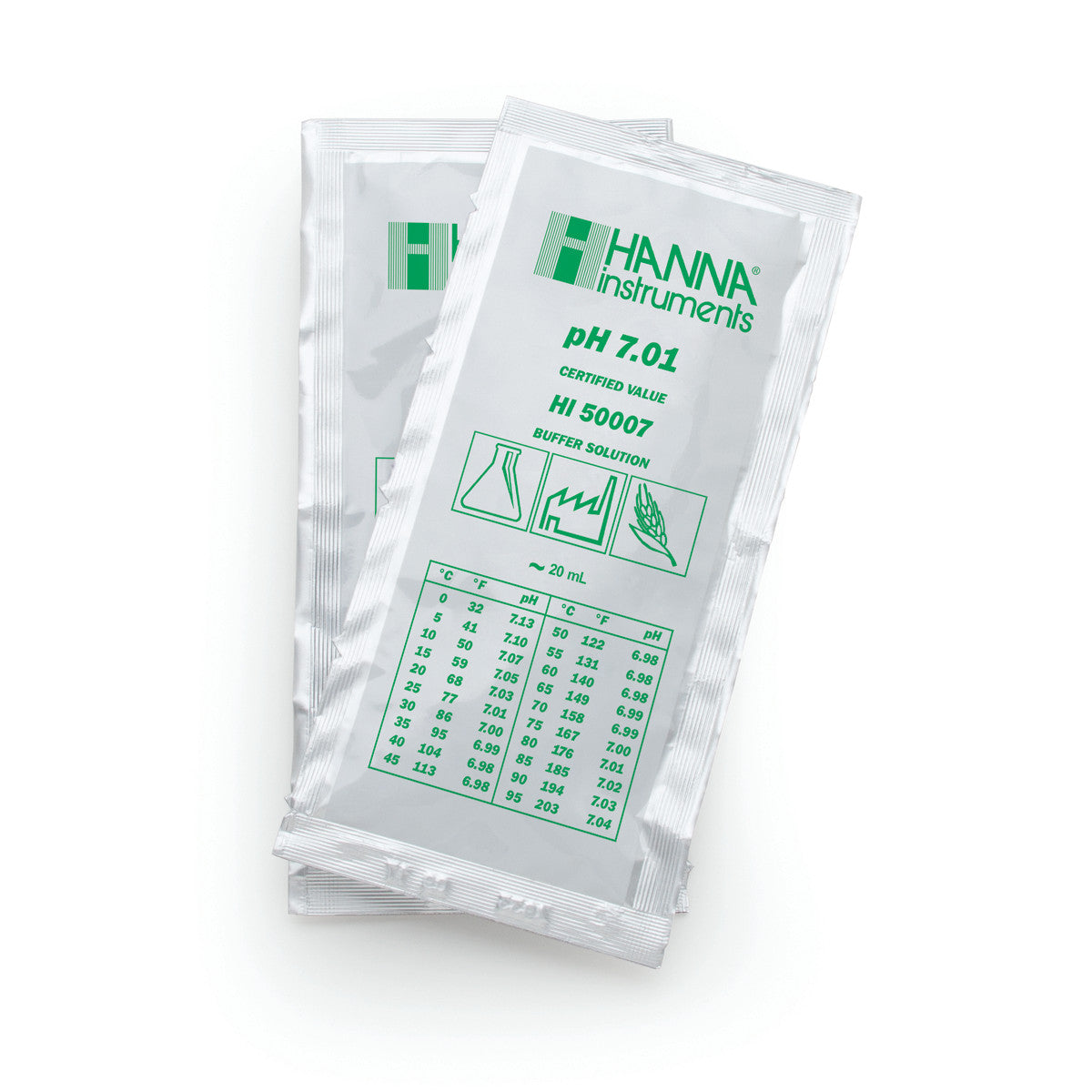 Hanna pH 7.01 Calibration Buffer Solution – HI7007L, HI5007 & HI6007 HI50007-02 – Technical – 20 mL Sachets (25 pcs.), COA Calibration Buffers Hanna Instruments
