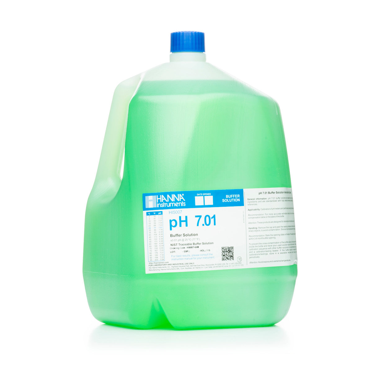 Hanna pH 7.01 Calibration Buffer Solution – HI7007L, HI5007 & HI6007 HI5007-G08 – Technical – 1 gal Bottles (2 pcs., color coded), COA Calibration Buffers Hanna Instruments