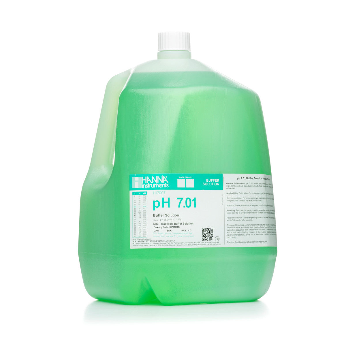 Hanna pH 7.01 Calibration Buffer Solution – HI7007L, HI5007 & HI6007 HI7007 1G – Standard – 1 gal Bottle (color coded) Calibration Buffers Hanna Instruments
