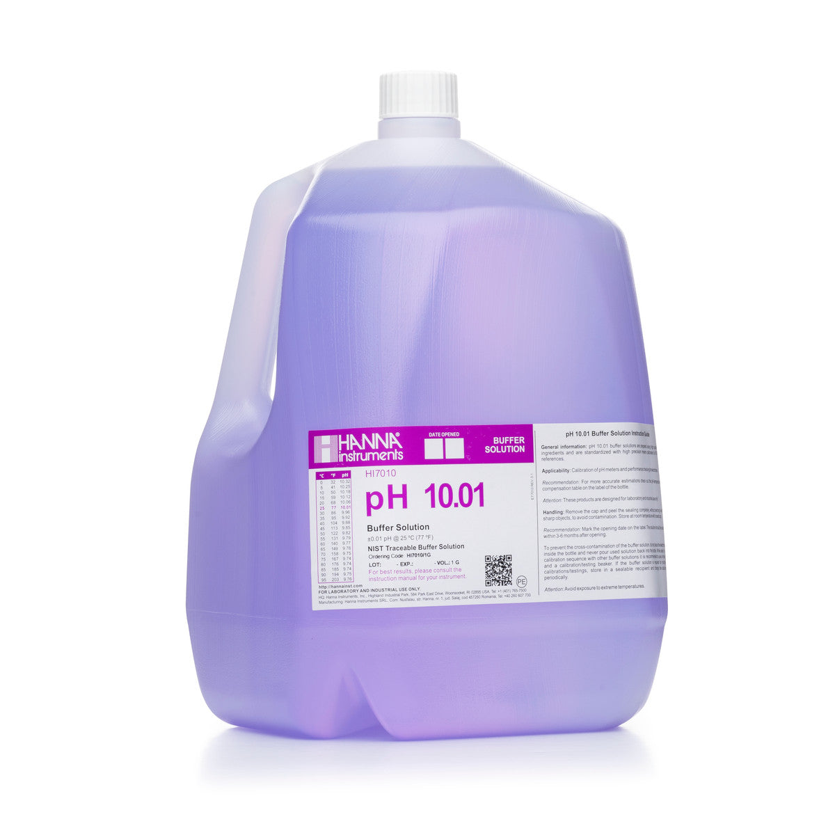 Hanna pH 10.01 Calibration Buffer Solution – HI7010L, HI5010 & HI6010 HI7010 1G – Standard – 1 gal Bottle (color coded) Calibration Buffers Hanna Instruments