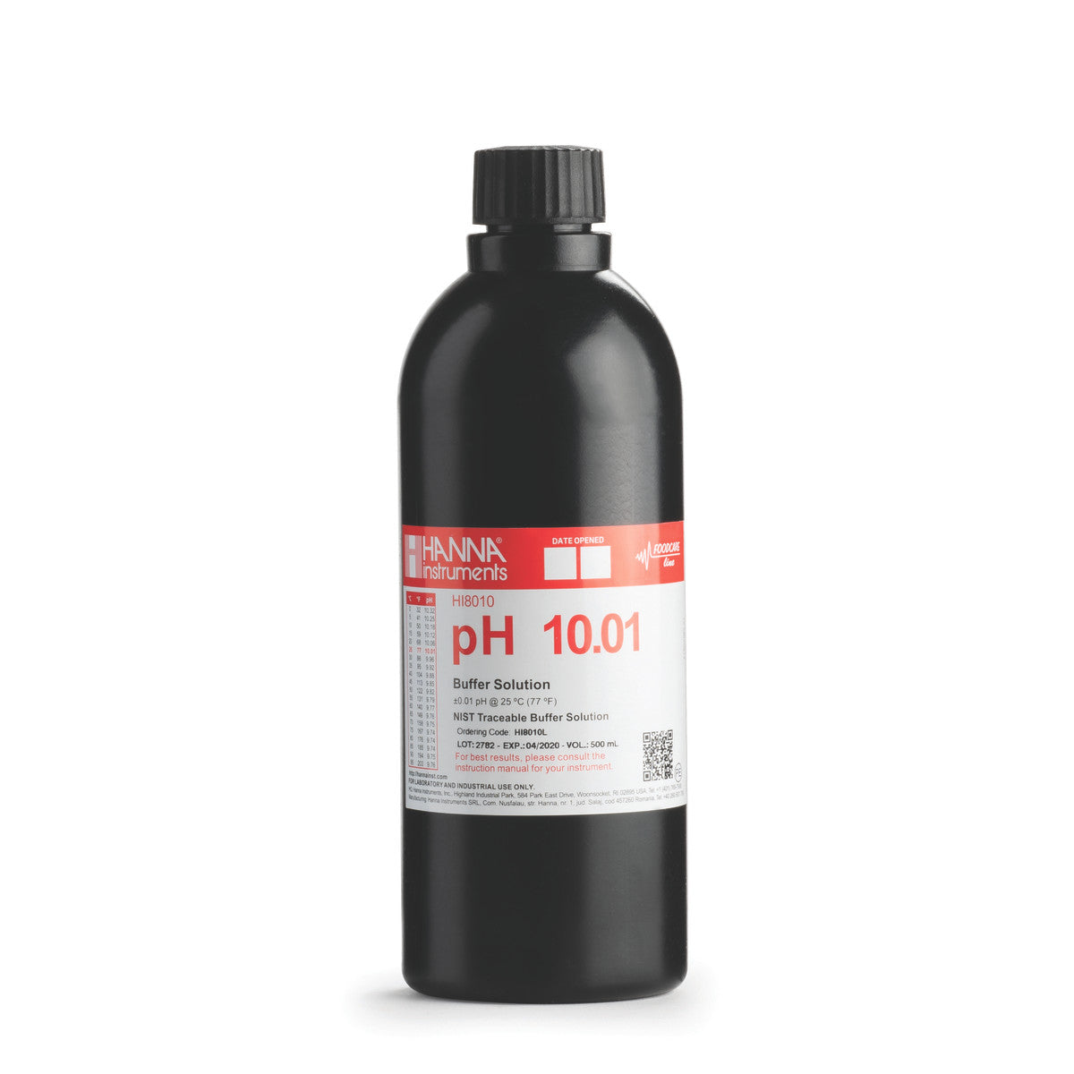 Hanna pH 10.01 Calibration Buffer Solution – HI7010L, HI5010 & HI6010 HI8010L – Standard – 500 mL FDA Bottle Calibration Buffers Hanna Instruments
