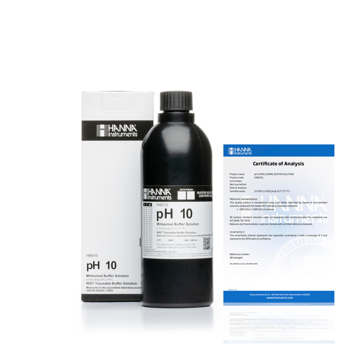 Hanna pH 10.01 Calibration Buffer Solution – HI7010L, HI5010 & HI6010 HI6010 – Millesimal – 500 mL Bottle, COA Calibration Buffers Hanna Instruments