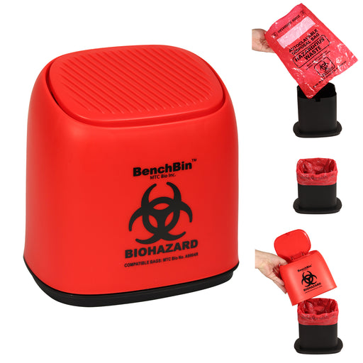 MTC Bio BenchBin Starter Kits – Benchtop Biohazard Bin with 400 Autoclave Bags A8401-SK | 1.5 L bin + 400 bags Biohazard Waste Container Starter Kits MTC Bio