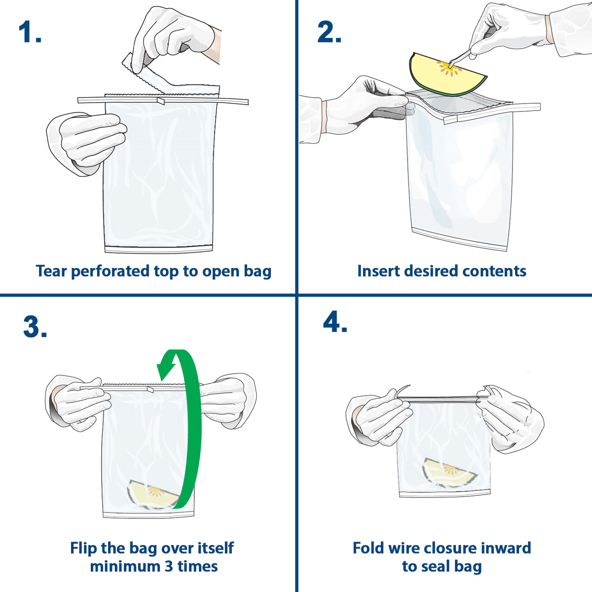 MTC Bio Flip 'n Fold™ Sterile Sampling Bags – 2 oz to 55 oz Sampling Bags MTC Bio