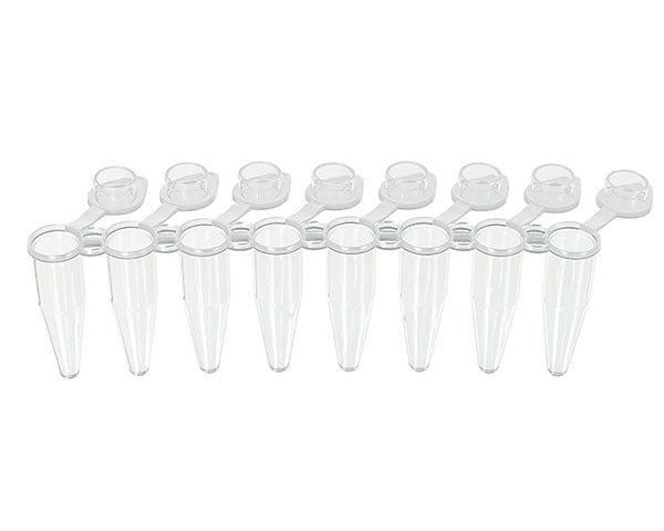 MTC Bio PureAmp™ PCR Tubes & 8-Strips – 0.2 mL, Flat & Domed Caps, 7 Colors PC0208-TF-ATT | ILP 8-Strip, 0.2 mL | Attached Frosted Flat Caps, Angled | Natural | Case of 600 strips (5 × 120) PCR Tubes MTC Bio