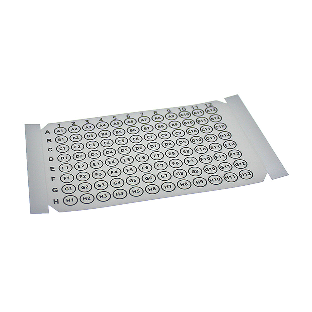 MTC Bio Assay & Storage Plate Seals – ELISA, Luminescence, Breathable, Heat-Seal Foil SF083PE-W-PRT | ILP Indexed Luminescence Film | White PET, Printed Alphanumerics, Adhesive, 3.9 mil | Non-Sterile | 500 cs Sealing Films MTC Bio