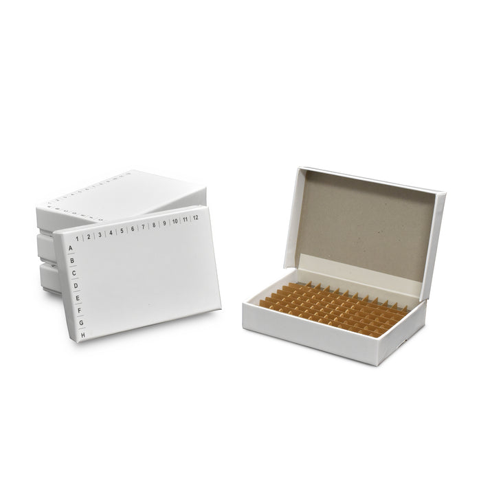 MTC Bio Freezer Boxes – FlipTop™ Cardboard, Polycarbonate & PCR R2096 | Cardboard PCR Box | 96-Place | SBS Footprint | 5 pk Freezer Boxes MTC Bio