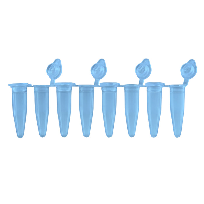 MTC Bio PureAmp™ PCR Tubes & 8-Strips – 0.2 mL, Flat & Domed Caps, 7 Colors P3010-A-B | 8-Strip, 0.2 mL | Attached Flat Caps | Blue | 120 strips pk PCR Tubes MTC Bio