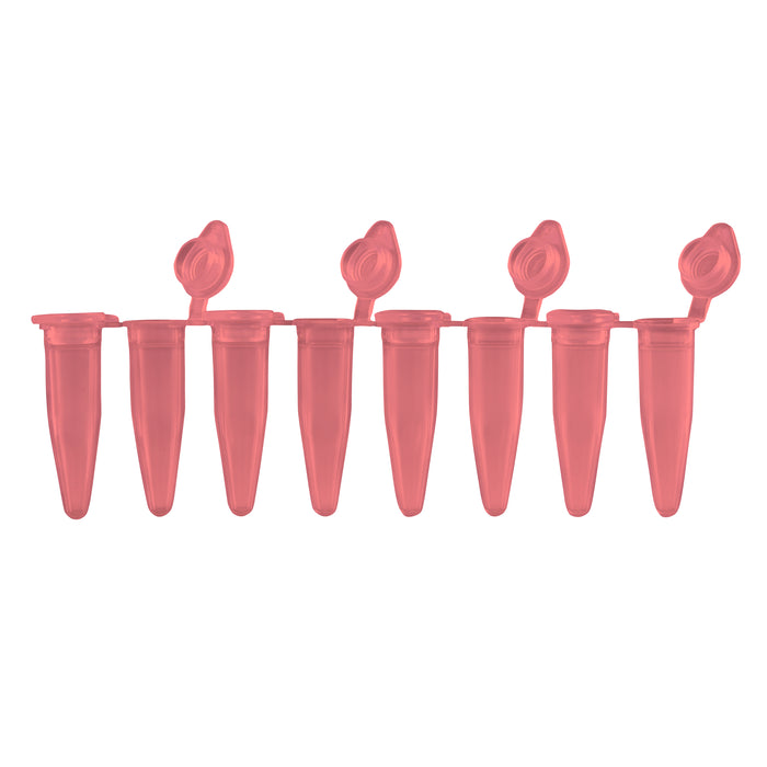 MTC Bio PureAmp™ PCR Tubes & 8-Strips – 0.2 mL, Flat & Domed Caps, 7 Colors P3010-A-R | 8-Strip, 0.2 mL | Attached Flat Caps | Red | 120 strips pk PCR Tubes MTC Bio