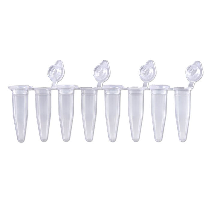 MTC Bio PureAmp™ PCR Tubes & 8-Strips – 0.2 mL, Flat & Domed Caps, 7 Colors P3010-A | 8-Strip, 0.2 mL | Attached Flat Caps | Natural | 120 strips pk PCR Tubes MTC Bio