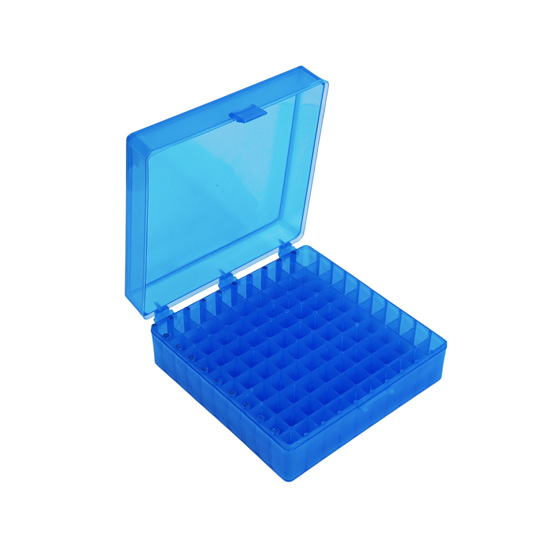 MTC Bio R1020-B blue 100-place polypropylene storage box with hinged lid