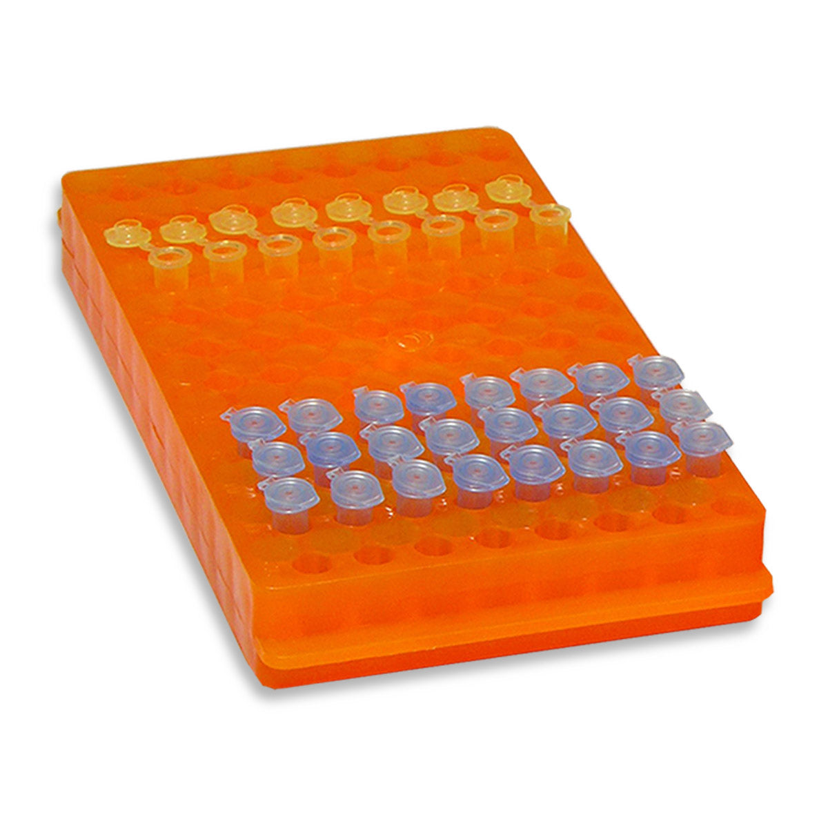 MTC Bio R1050 reversible 96-place polypropylene microtube rack, orange