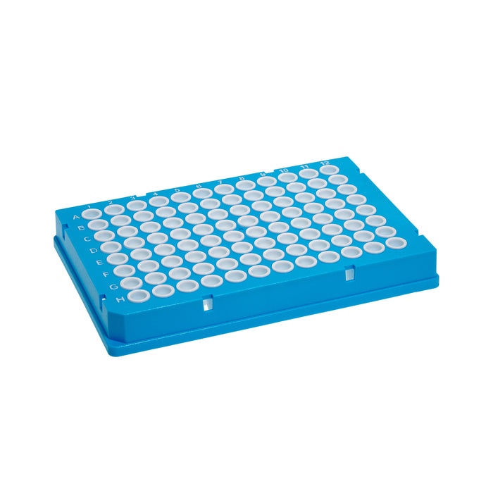 MTC Bio SureFrame P9096-FSW two-component PCR plate, 96-well, 0.15 mL low profile, full skirt, white wells, blue polycarbonate frame