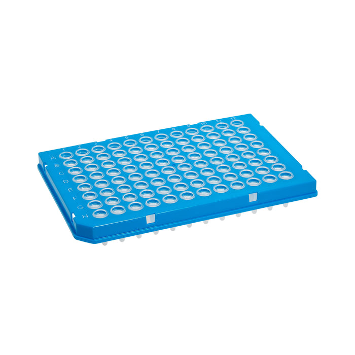 MTC Bio SureFrame P9096-HSC two-component PCR plate, 96-well, 0.25 mL, semi-skirt, clear wells, blue polycarbonate frame