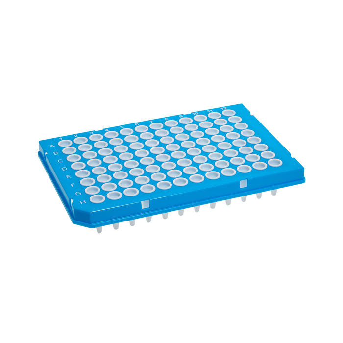 MTC Bio SureFrame P9096-HSW two-component PCR plate, 96-well, 0.25 mL, semi-skirt, white wells, blue polycarbonate frame