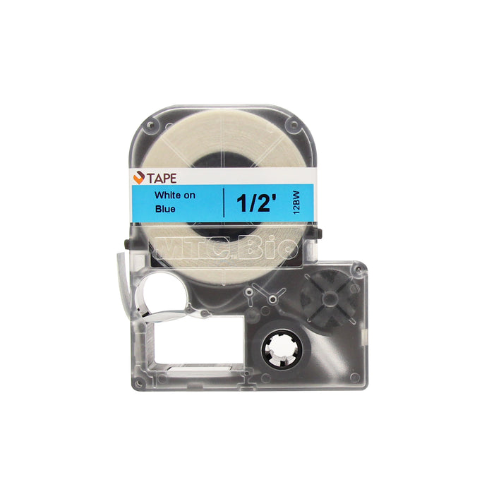 MTC Bio Laboratory Label Cassettes L9010-12BW | 12mm lab tape, blue w white print | 1 each Laboratory Label Cassettes MTC Bio