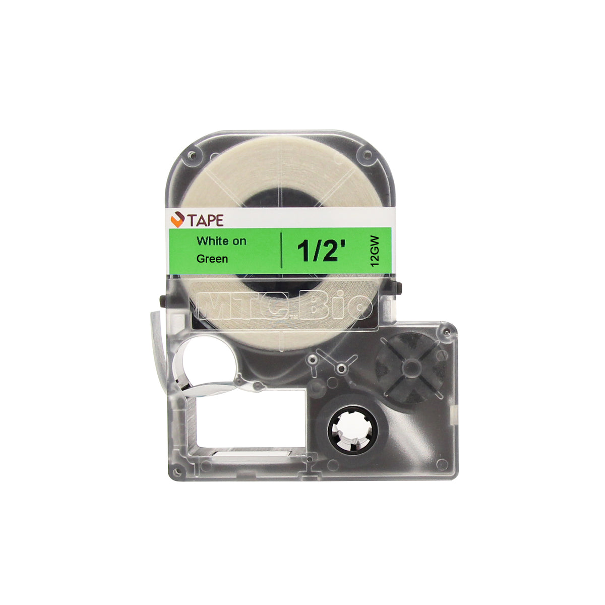 MTC Bio Laboratory Label Cassettes L9010-12GW | 12mm lab tape, green w white print | 1 each Laboratory Label Cassettes MTC Bio