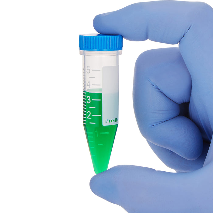 MacroTube® Vivid™ 5 mL Sterile Screw‑Cap Tubes with Printed Graduations C2545 | MacroTube® Vivid™ 5mL | White Graduations | Marking Area | Sterile | Screw‑Cap Attached | Snap‑Apart Racks | 10×50 | 500 Total Microcentrifuge Tubes MTC Bio
