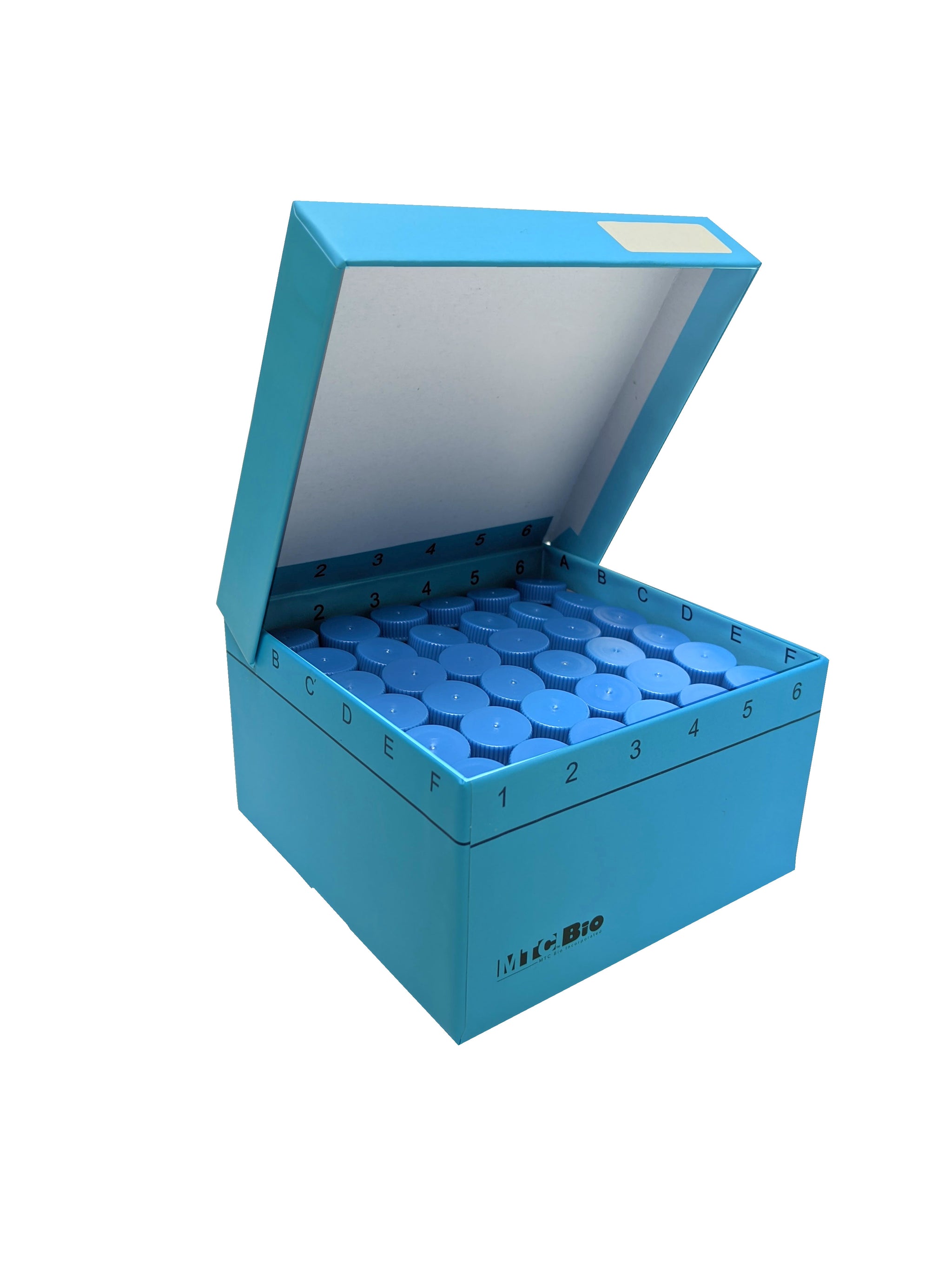 MacroTube® Vivid™ 5 mL Sterile Screw‑Cap Tubes with Printed Graduations C2580-36 | Freezer Box | Cardboard | Hinged Lid | Insert for 36 Screw-Cap 5mL Tubes | 5.25×5.25×3 in | Qty 5 Microcentrifuge Tubes MTC Bio