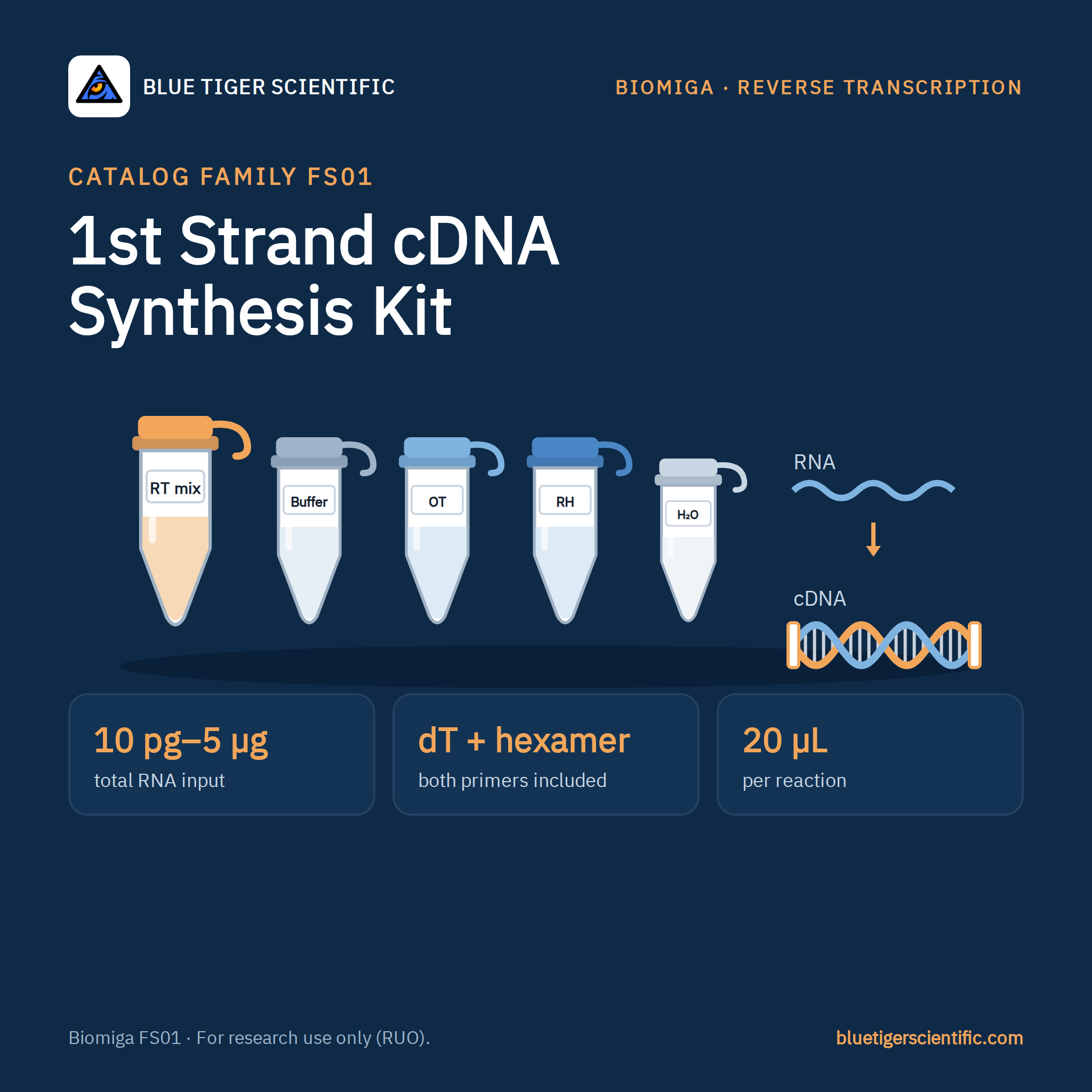 Biomiga 1st Strand cDNA Synthesis Kit, Oligo(dT) & Hexamer (FS01) cDNA Synthesis Kits Biomiga