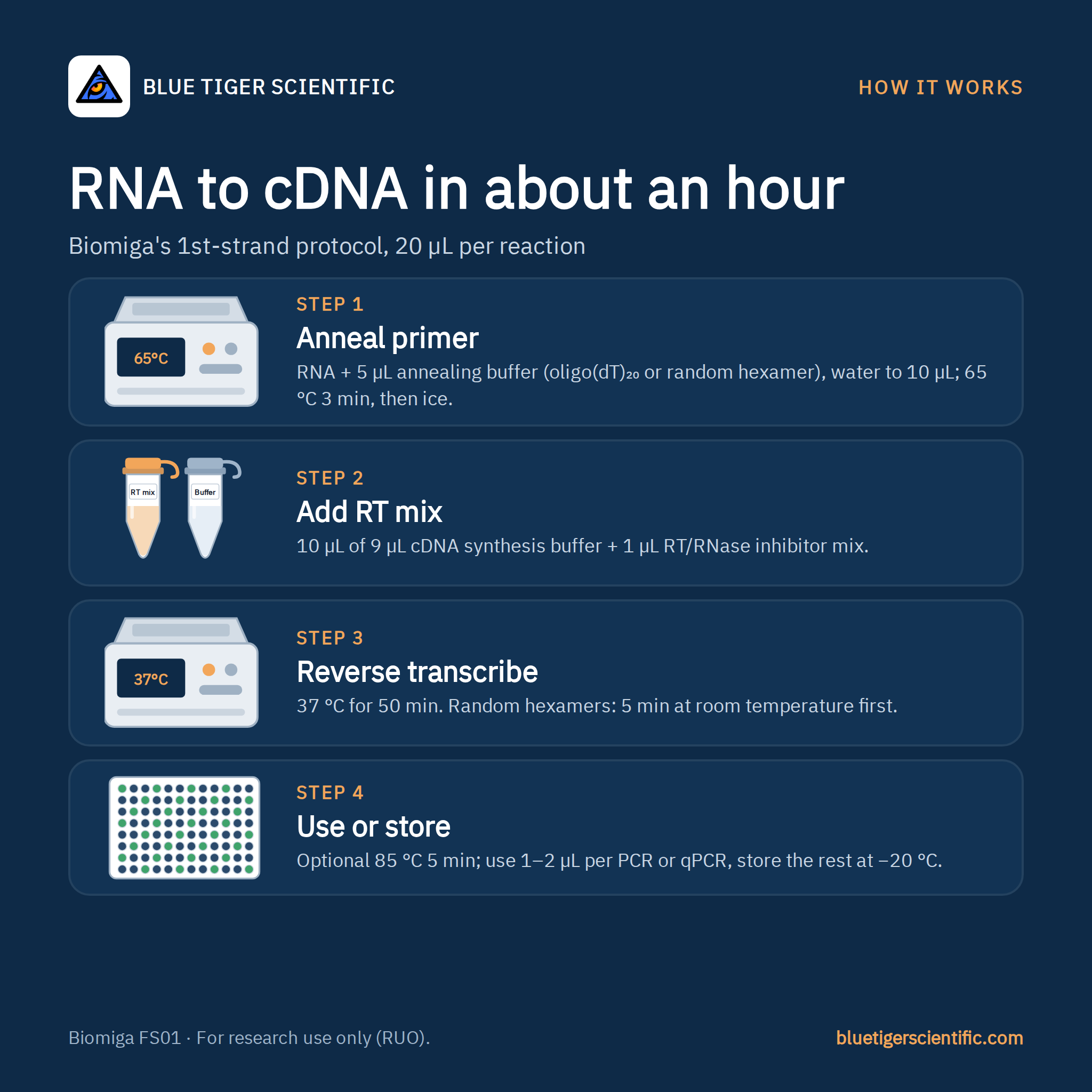 Biomiga 1st Strand cDNA Synthesis Kit, Oligo(dT) & Hexamer (FS01) cDNA Synthesis Kits Biomiga