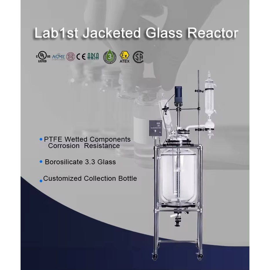 10L Chemical Lab Jacketed Glass Reactor Vessel with Digital Display for Laboratory Reaction - Blue Tiger Scientific