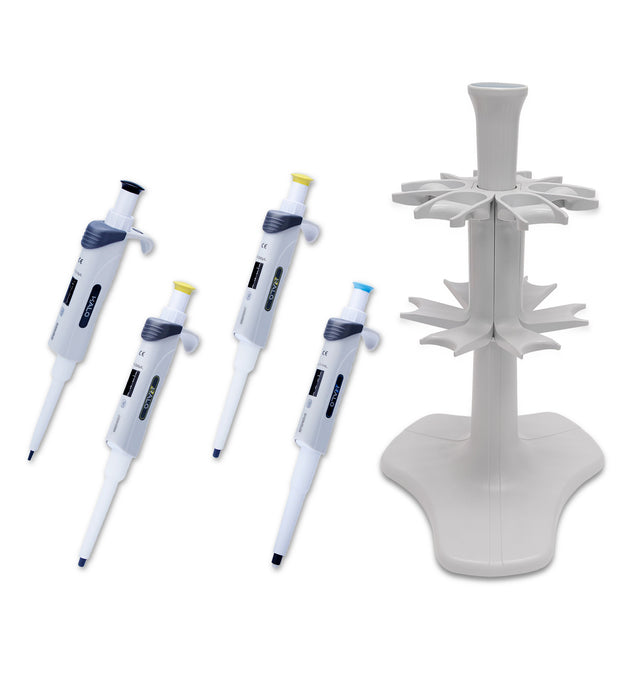 MTC Bio Halo Single-Channel Pipettors H6800-SK | Starter Kit: 10, 20, 200 & 1250µL Pipettors + 6-Place Carousel Halo Single-Channel Pipettors MTC Bio