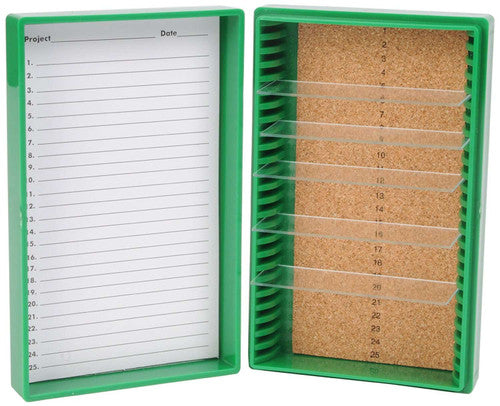 25-Place Premium Microscope Slide Box – Durable, Hinged Storage for Standard Slides Green Microscope Slide Storage Heathrow Scientific