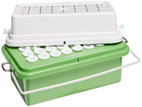 32-Place Mini Benchtop Coolers for Microtube Storage Green Gel Filled Lab Sample Storage Heathrow Scientific