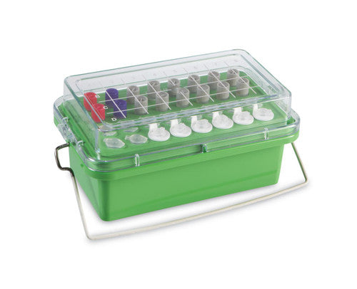 32-Place Mini Benchtop Coolers for Microtube Storage Green Clear Lab Sample Storage Heathrow Scientific