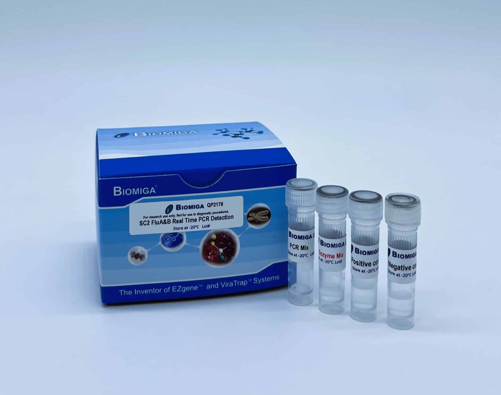 Biomiga QP2178 SARS-CoV-2 & Flu A/B RT-PCR Research Kit Research PCR assay reagents Biomiga