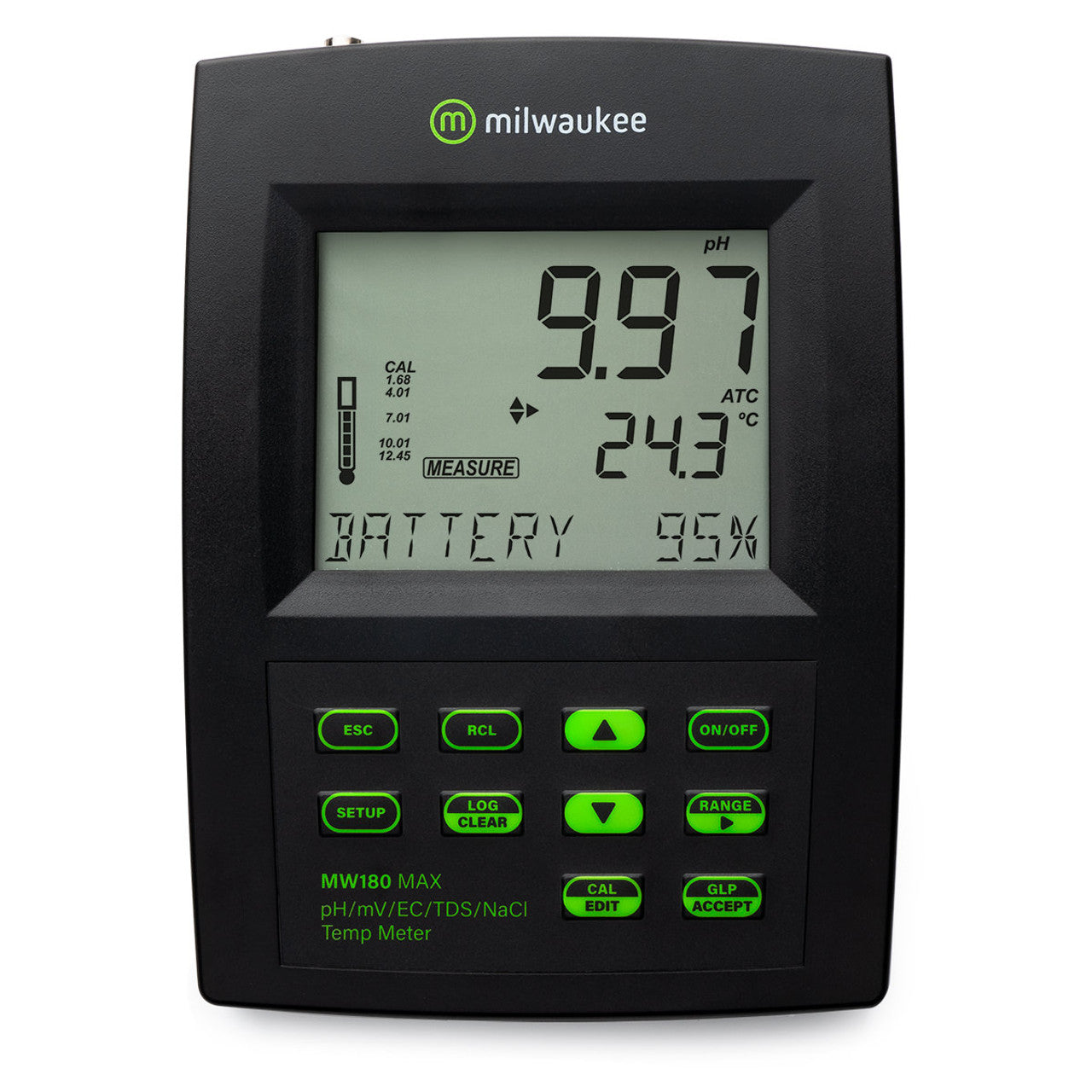 Milwaukee MW180 MAX pH/mV/EC/TDS/NaCl/Temp Bench Meter with Logging Milwaukee Instruments