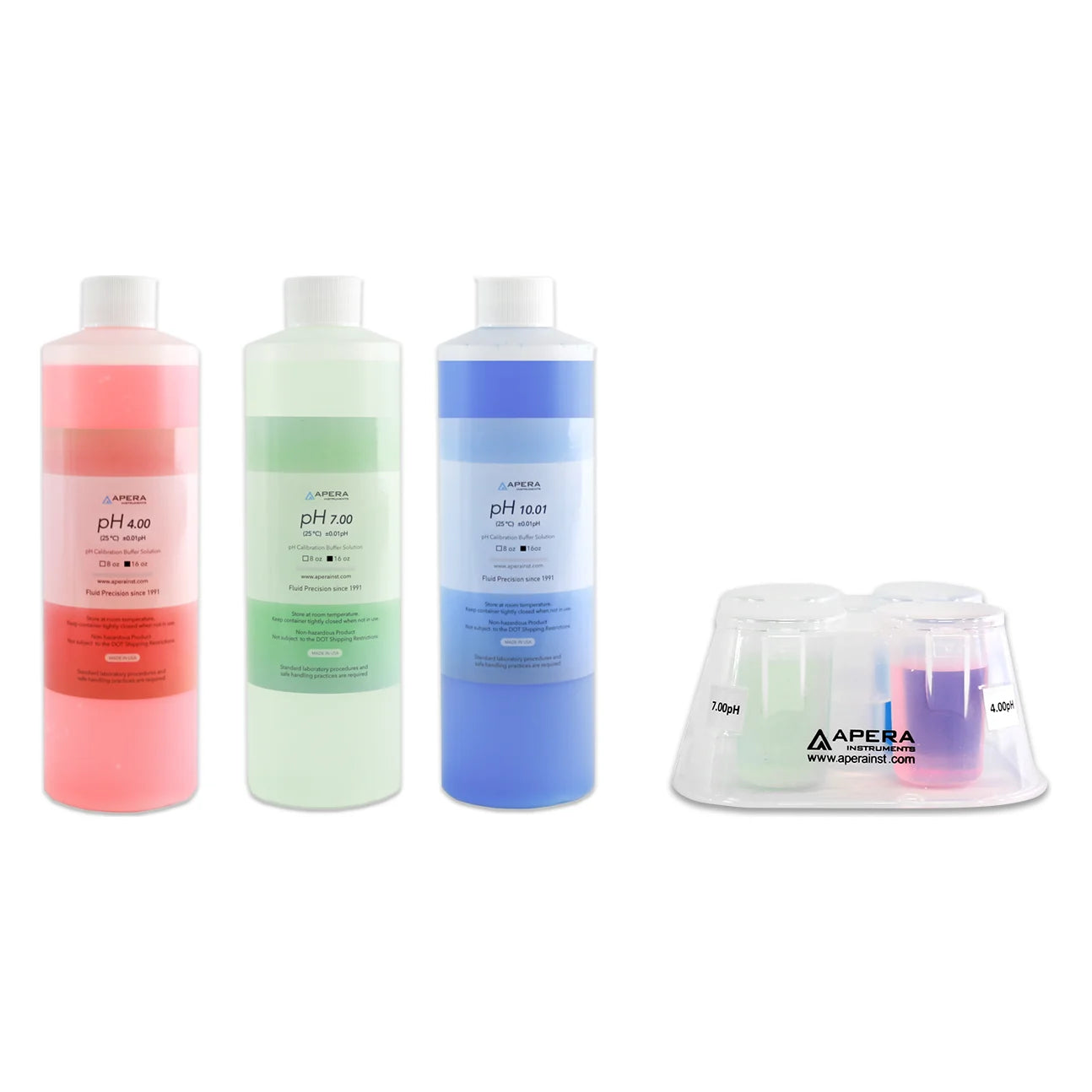 Apera AI1116 pH Calibration Buffer Kit: pH 4.00, 7.00 and 10.01 (16 oz) with CalPod Organizer Calibration Solution Kit Apera Instruments
