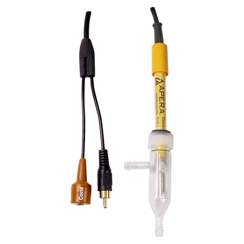 Apera DJS-0.1 Pure Water Conductivity Electrode, K=0.1, with Flow Cell: DJS-0.1-C or DJS-0.1-F DJS-0.1-F – BNC RCA with temp sensor Conductivity Electrode Apera Instruments