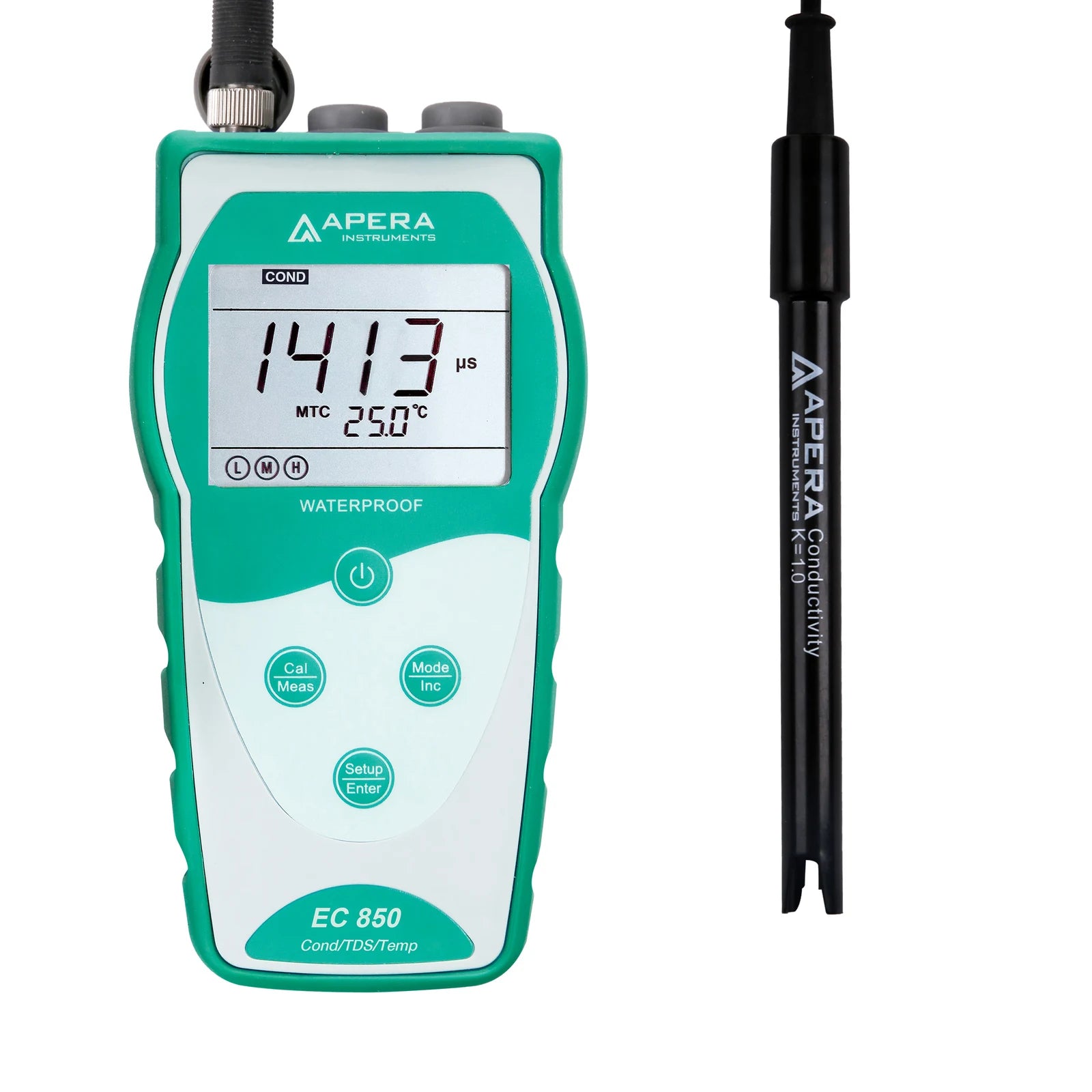EC850 Value meter with its supplied 2301T-S conductivity and temperature probe.