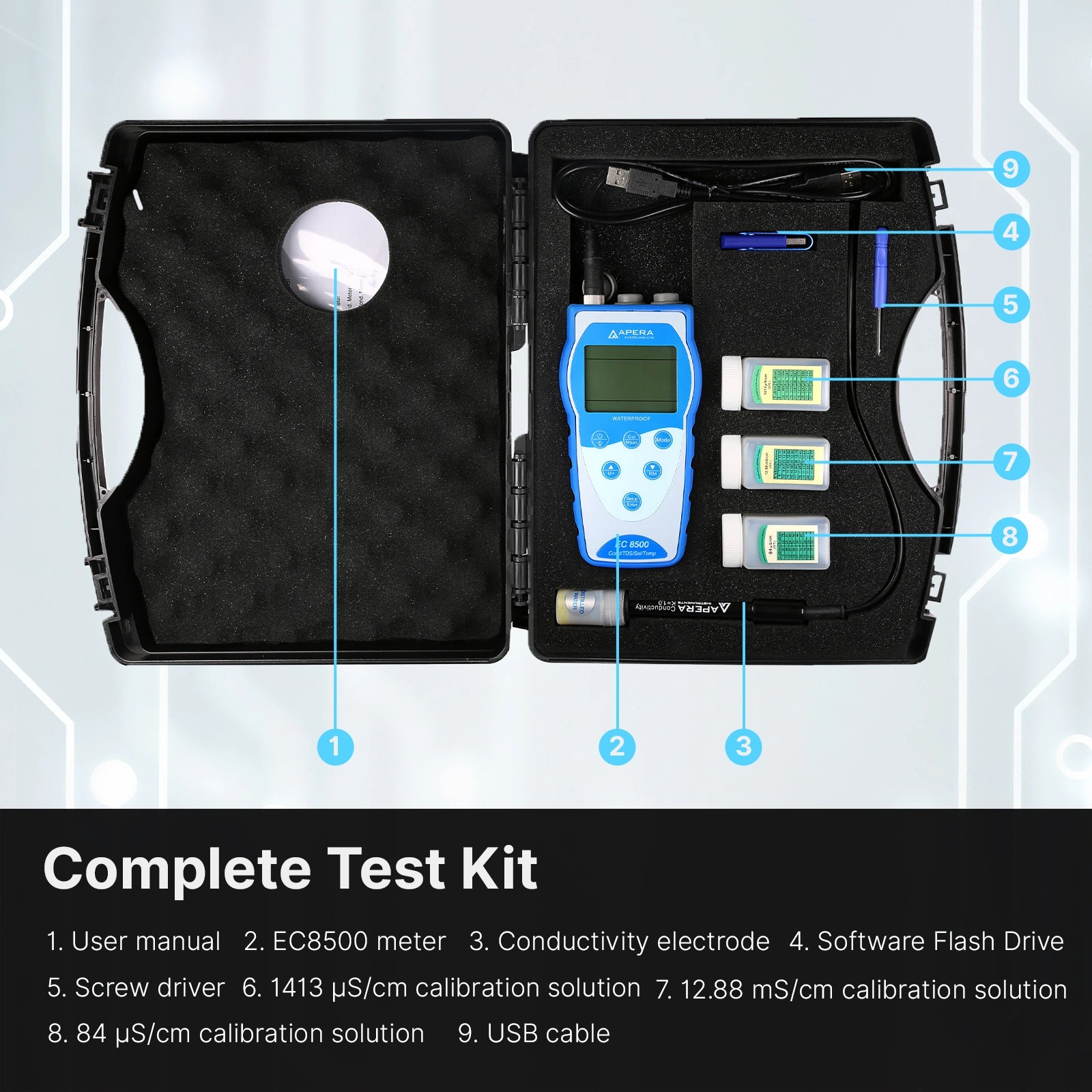 Apera EC8500 Portable Conductivity Meter Kit with 2301T-S Probe Portable Conductivity Meter Apera Instruments
