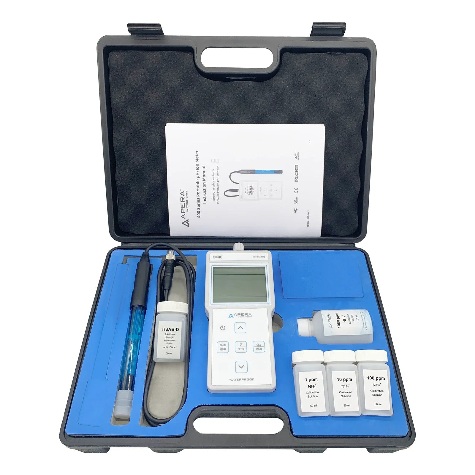 Apera ION400-K kit in carrying case with K+ standards and TISAB-D