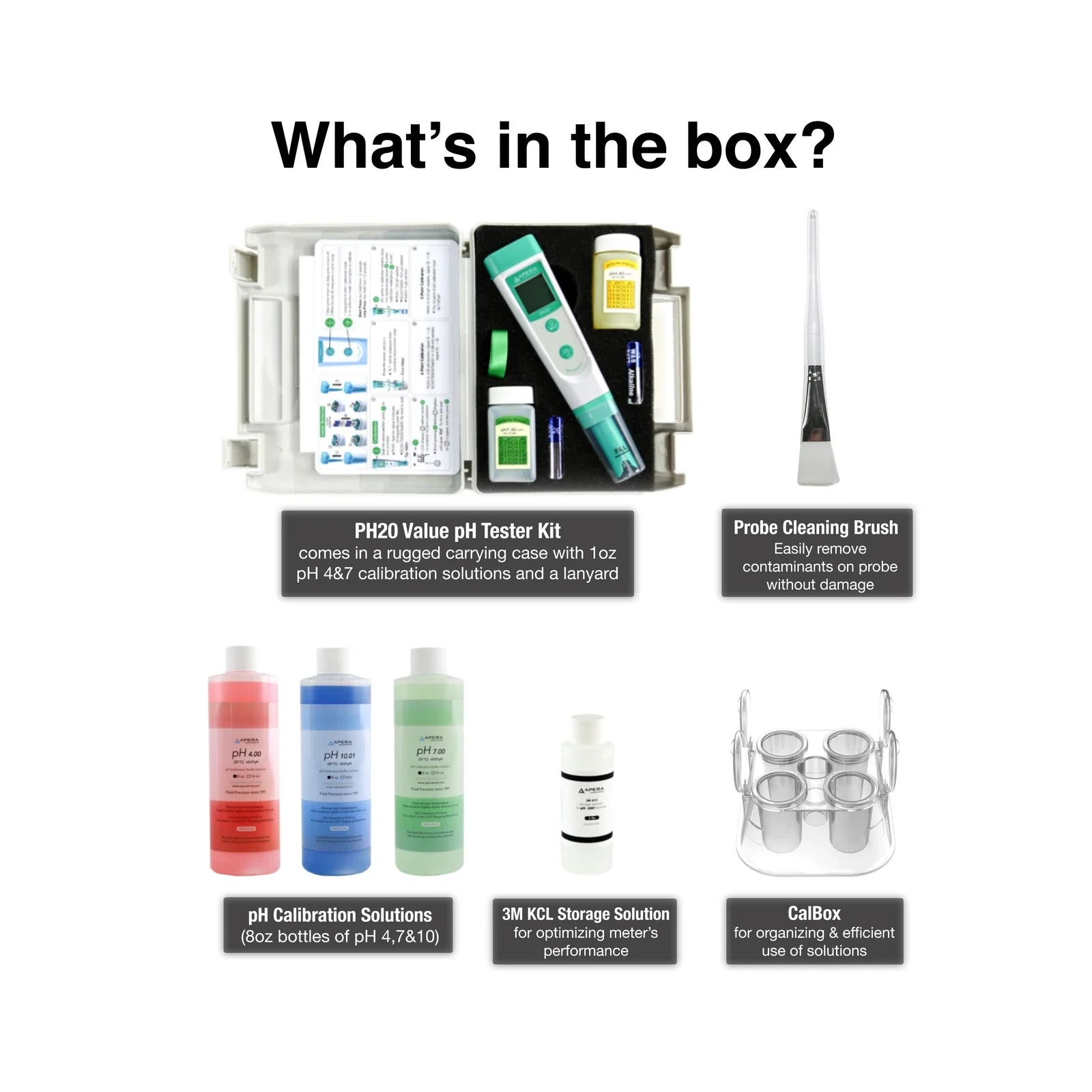 Apera PH20 Combo pH Tester Kit with Calibration Solutions and CalPod (AI209-T) Pocket pH Tester Apera Instruments