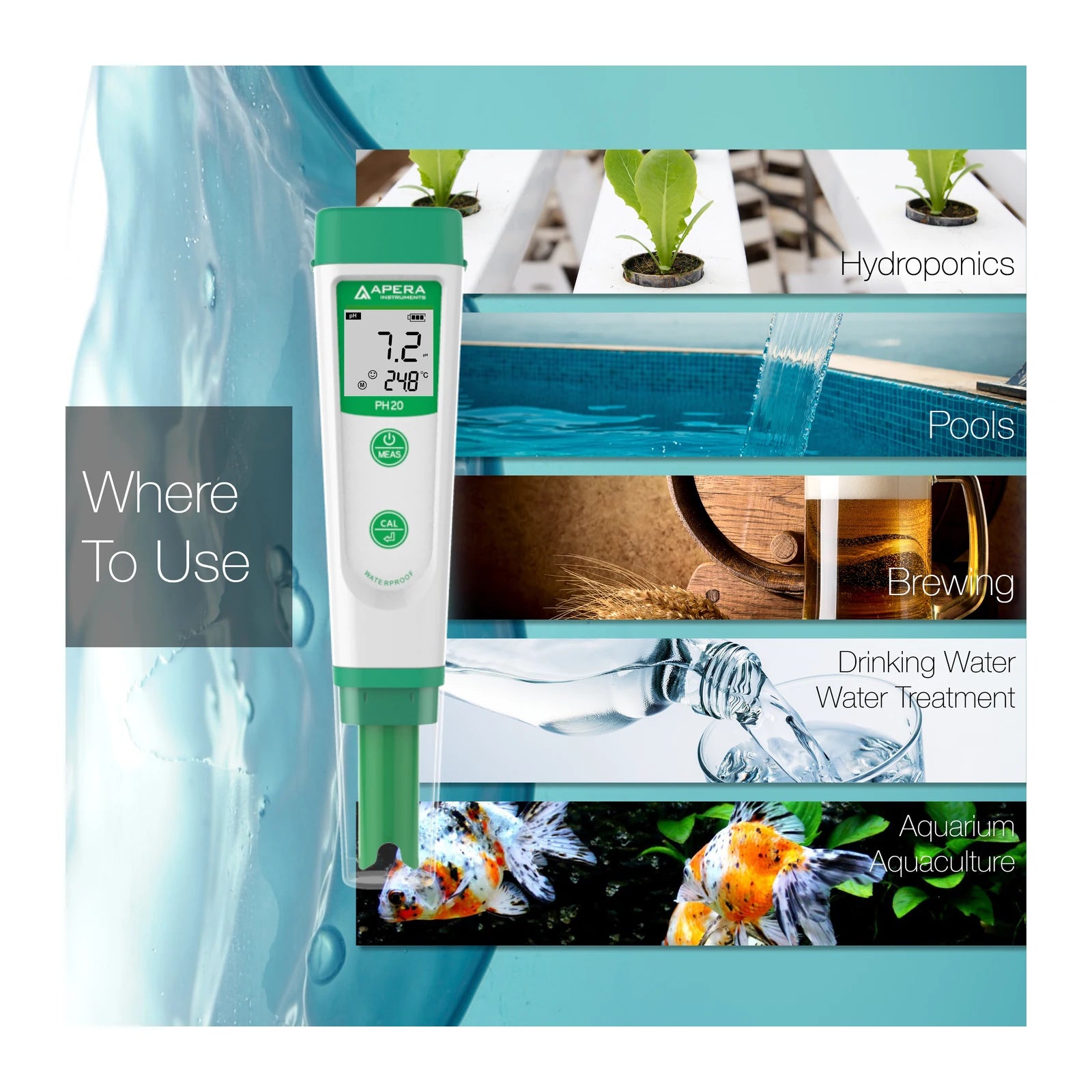 Apera PH20 Combo pH Tester Kit with Calibration Solutions and CalPod (AI209-T) Pocket pH Tester Apera Instruments
