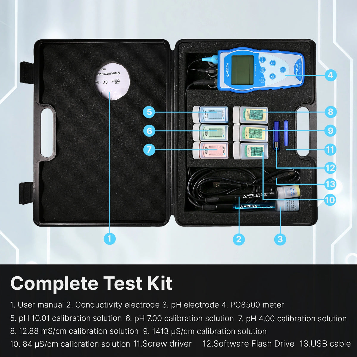 Apera PC8500 Portable pH and Conductivity Meter Kit with USB Data Logging Portable pH and Conductivity Meter Apera Instruments